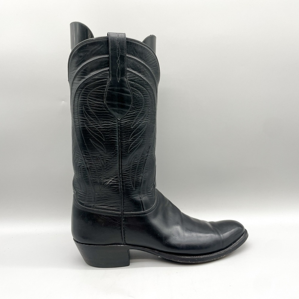 Lucchese Mens 10.5B Western Cowboy Boots Black Goat Leather Classic Gothic Rodeo
